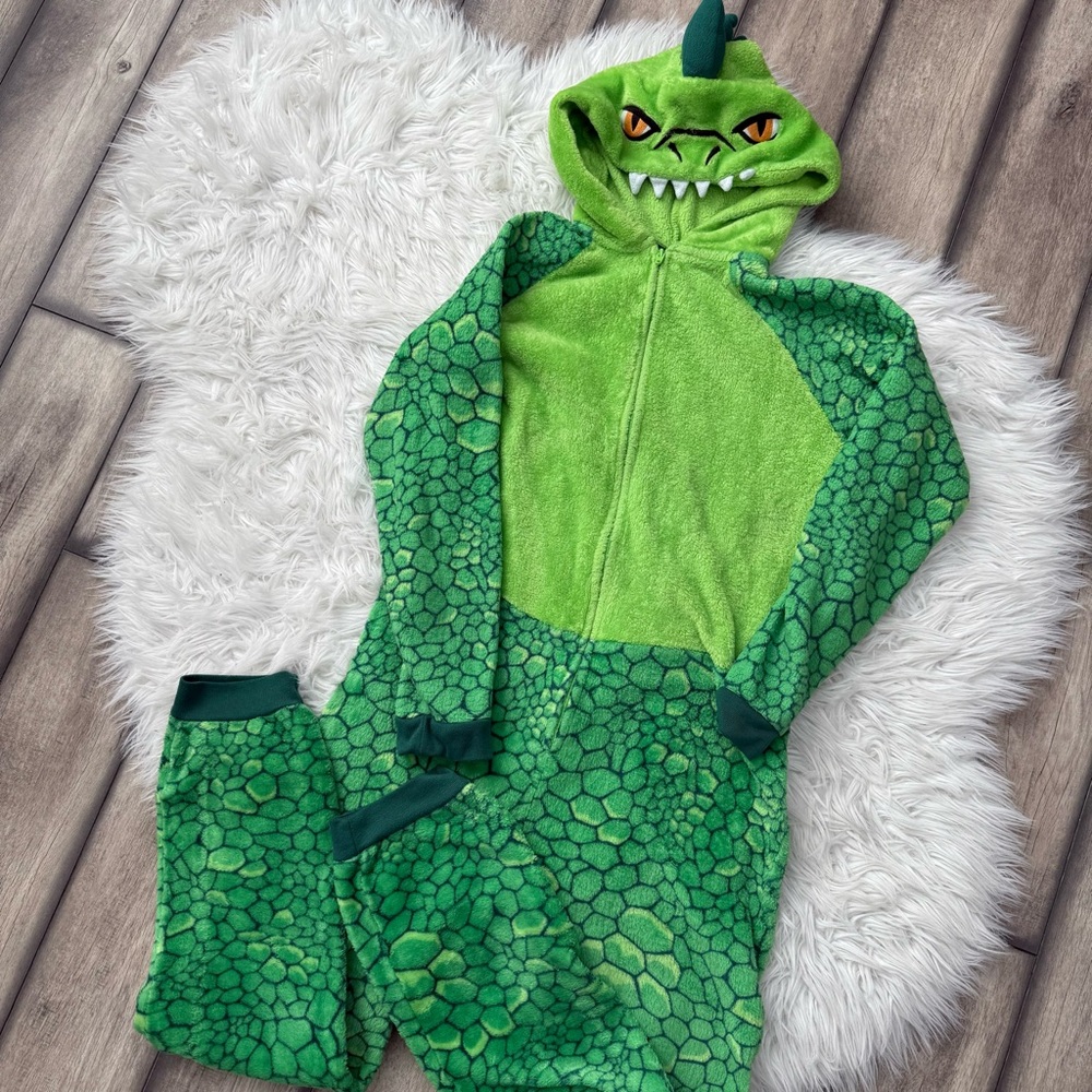 Green Dinosaur Lizard Fleece Onesie Pajama